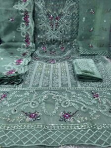 Inner Printed Pure Organza Collection – Olive