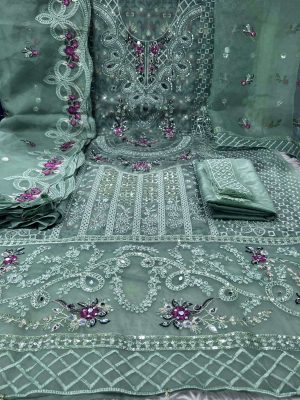Inner Printed Pure Organza Collection - Olive