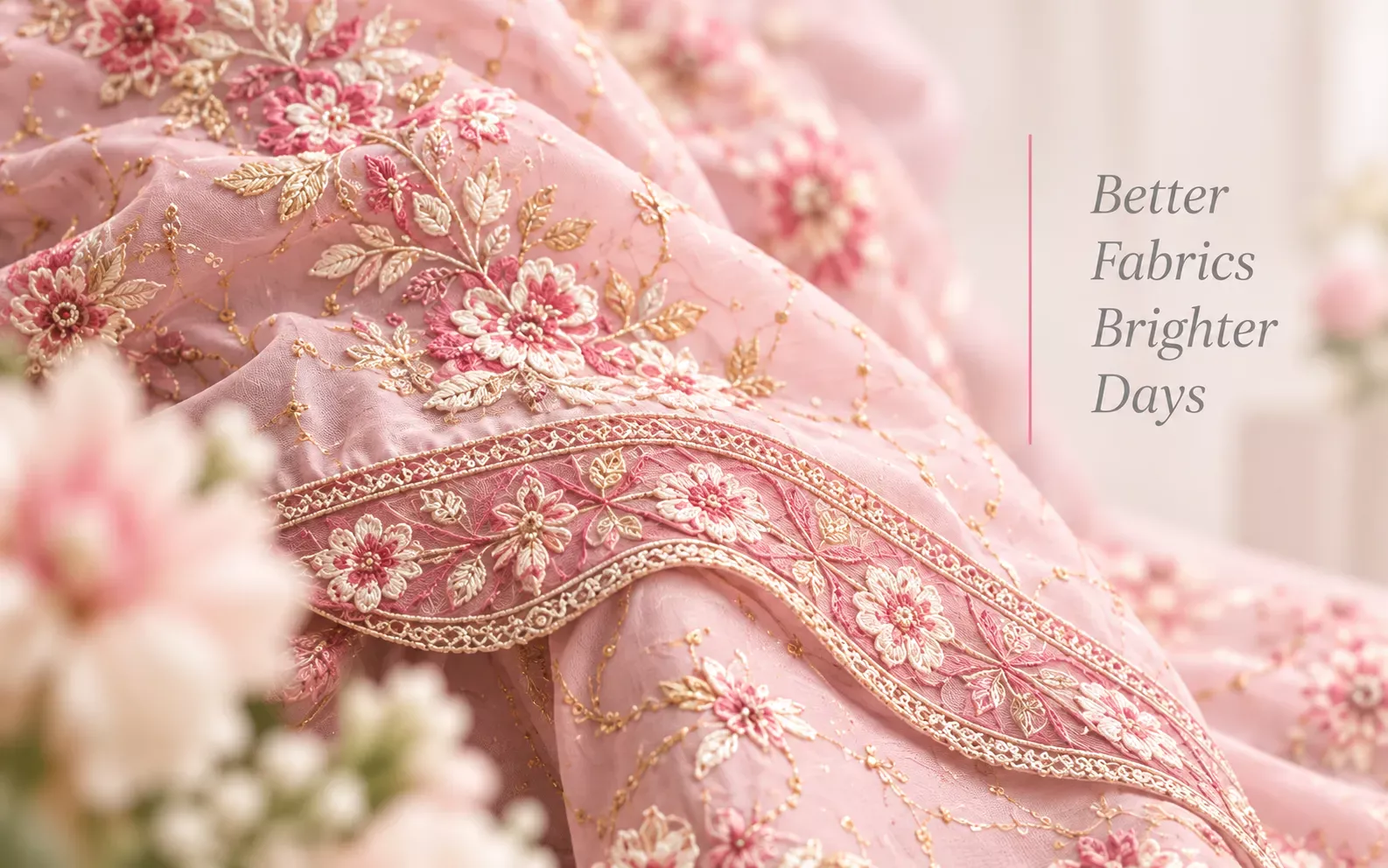 Premium embroidered pink fabric